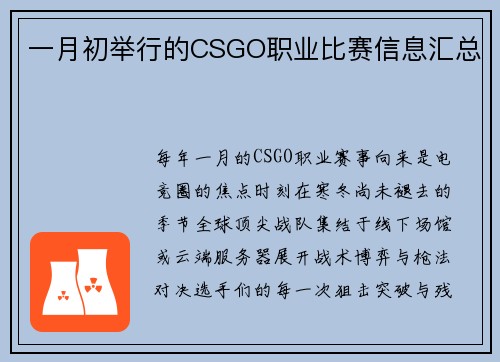 一月初举行的CSGO职业比赛信息汇总